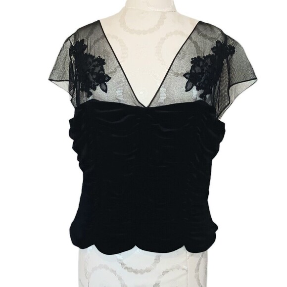 Black Velvet And Beaded Top By Jeffrey & Dara Evening Tom Barra Vintage Large - Picture 1 of 10